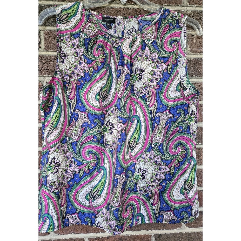 Talbots 16 Dressy Paisley Silk Tank Shell Vibrant Classy Professional Polished